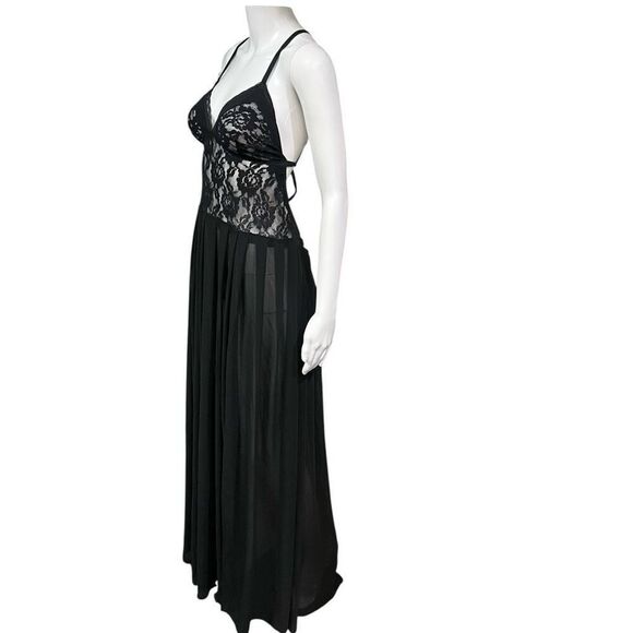 Fredrick’s of Hollywood Vintage Dead Stock Black Long Lace Top Sheer Bottom Tie - Picture 3 of 9